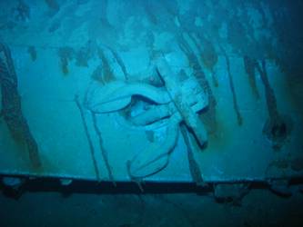 Ship's port anchor on inverted bow